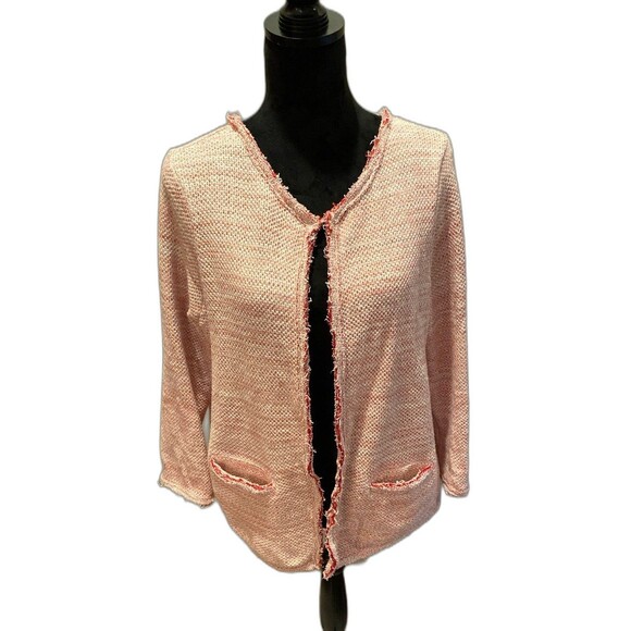 Halogen Red & White Womens Jacket Stylish Distressed with Frayed Edging Sz Large - Picture 4 of 12